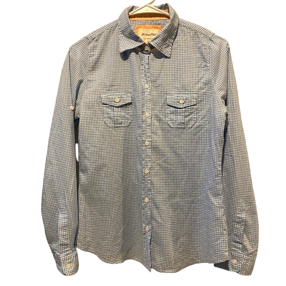 Forever 21 Gingham Plaid Button Up Shirt Small Blue White Cotton Western Cowgirl